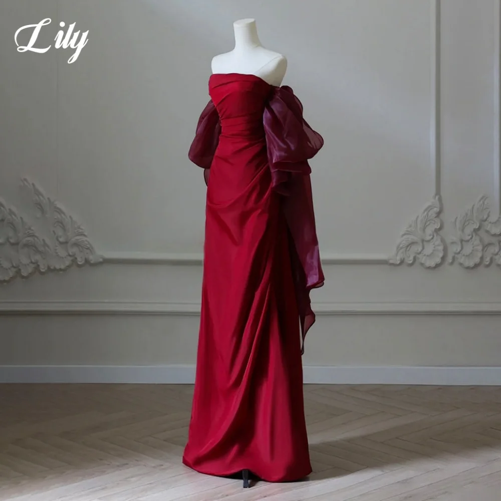 Elegancka suknia wieczorowa Lily Red, satynowa, bez ramiączek, z odkrytymi plecami, plisowana, do ziemi, sukienki na studniówkę dla kobiet, szyta na miarę.