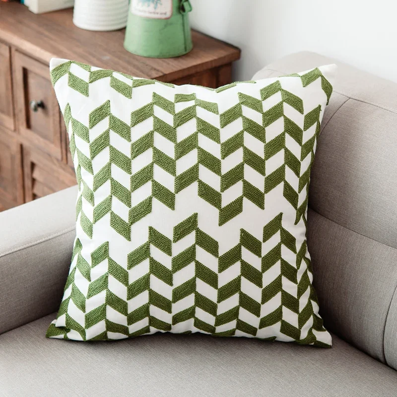 Complementi Arredo Casa Emboridered Fodere Per Cuscini Verde Geometrica Tela di Cotone Suqare Ricamo Copertura Del Cuscino 45x45cm