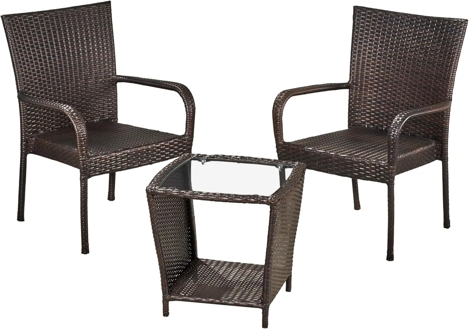

Sarah Outdoor Wicker Stacking Chair Chat Set, 3-Pcs Set, Multibrown