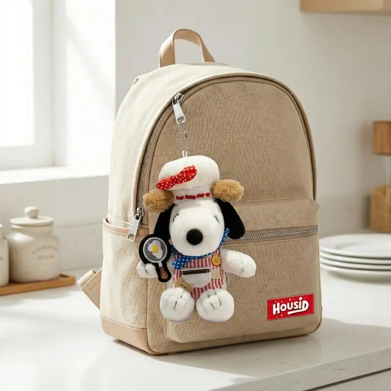 Snoopy Plush Ornament Kawaii Cartoon Japanese Genuine Snoopy Baking Chef Plush Toy Bag Pendant Keychain Gift for Boys and Girls