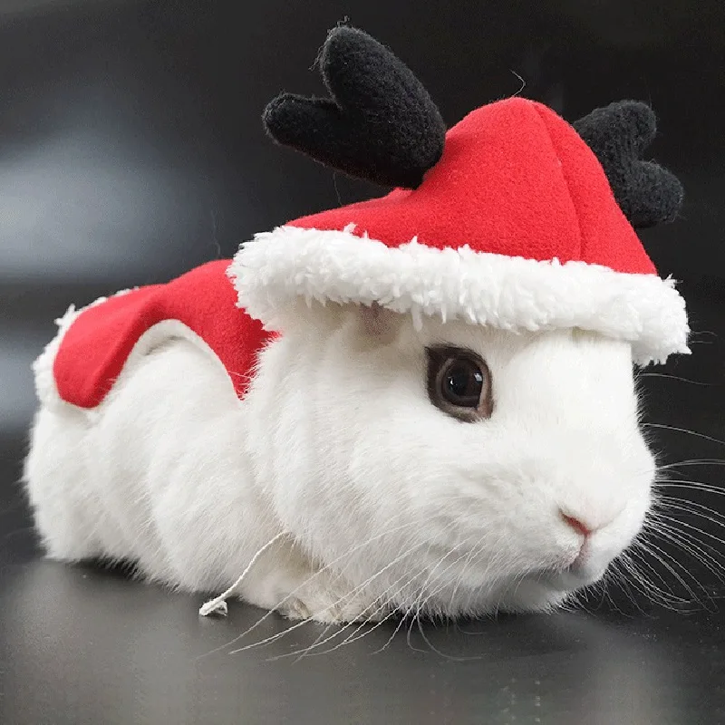 Christmas Small Animal Costume Coat Winter Warm Pet Rabbit Clothes Harness Leash Set For Ferret Bunny  Hamster Small Pet Costume