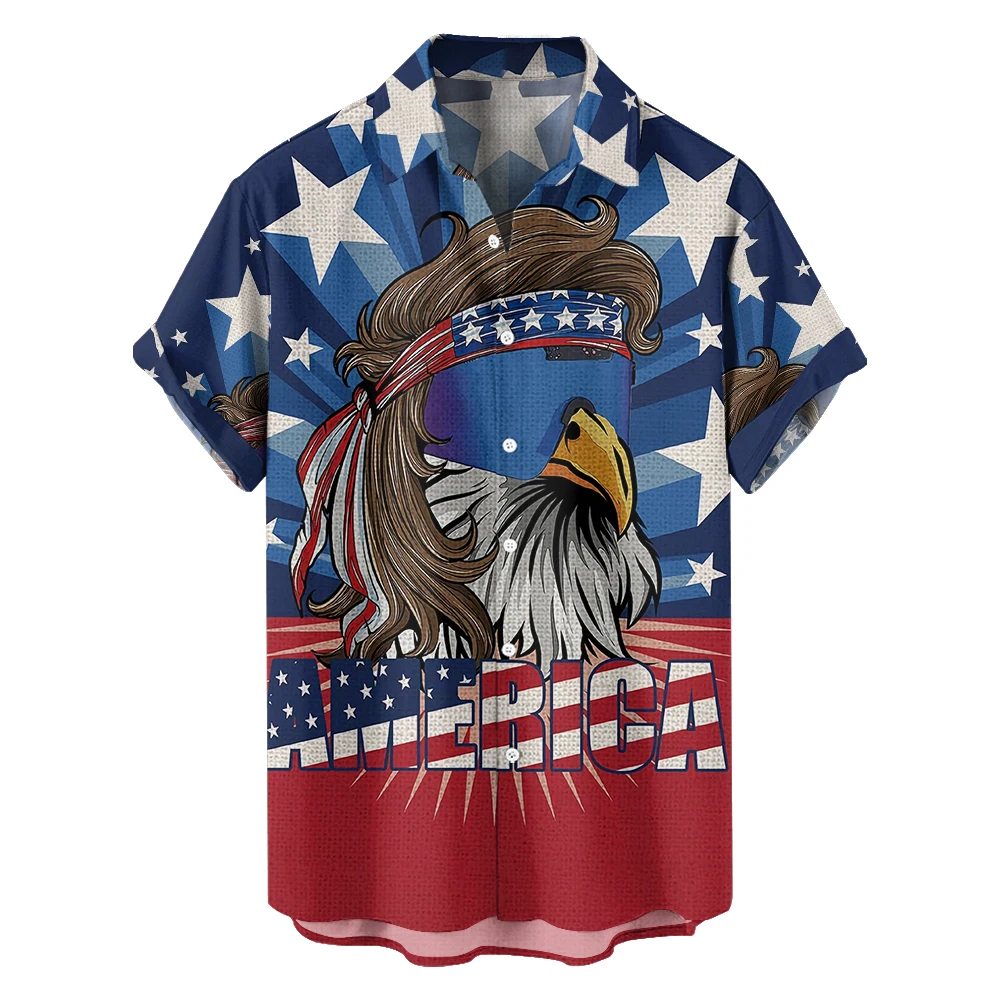 Original American Independence Day Collection Eagle Leisure Travel plus-size short-sleeved Shirt digital print loose trend shirt