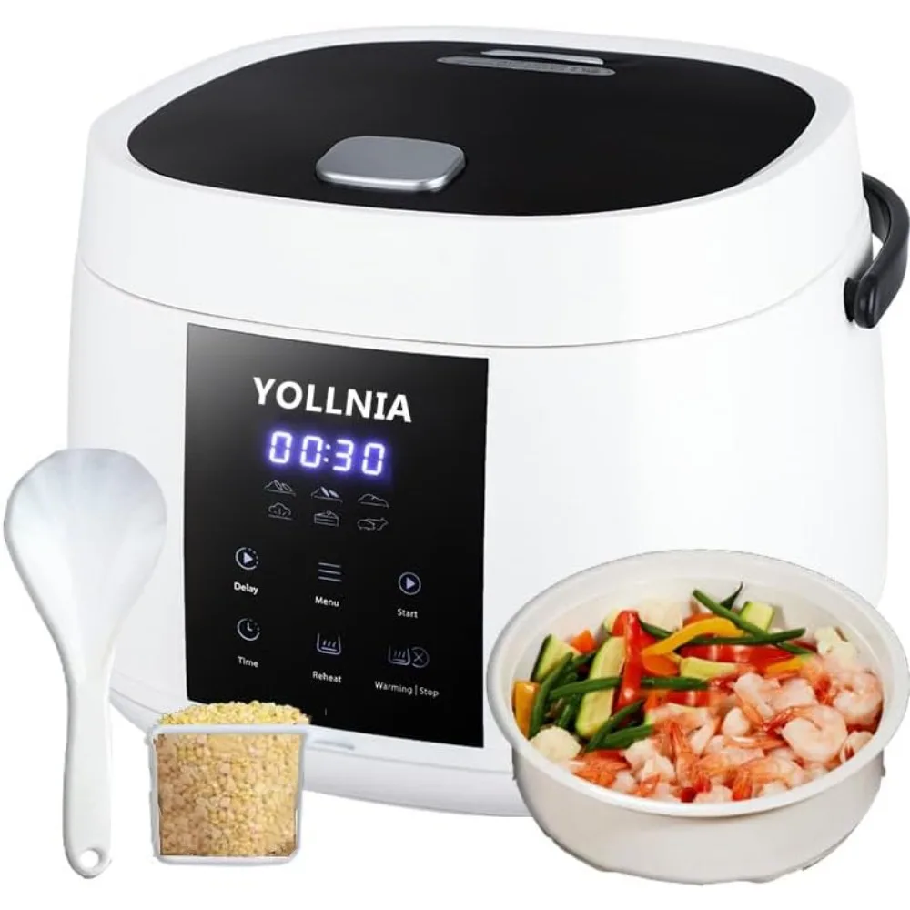 

3L Rice Cooker 12 cups (Cooked), Mini Digital Rice Cooker,6 in 1 Multicooker for Grain, Preset and Reheat Options, 12-Hr Delay T