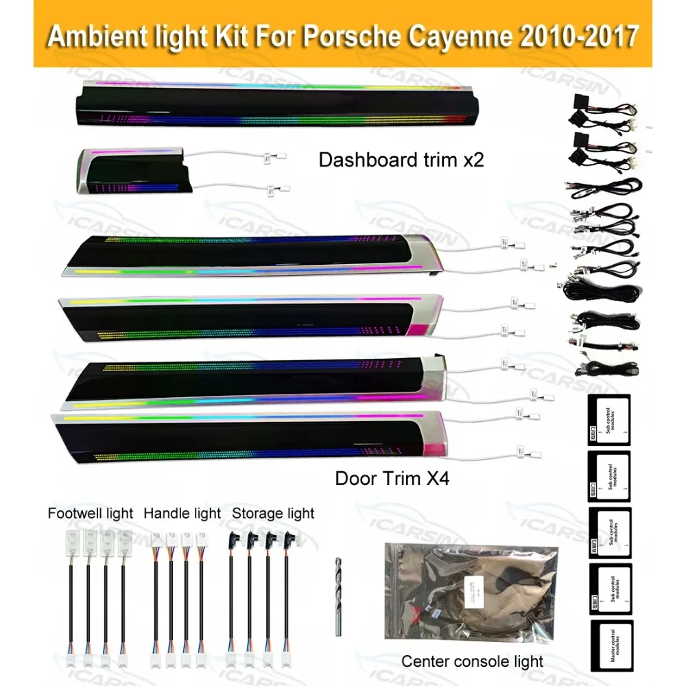 

Автомобильное окружающее освещение, светодиодная накладка для Porsche Cayenne 2010– 2017, аксессуары, внутреннее окружающее освещение, атмосферное освещение