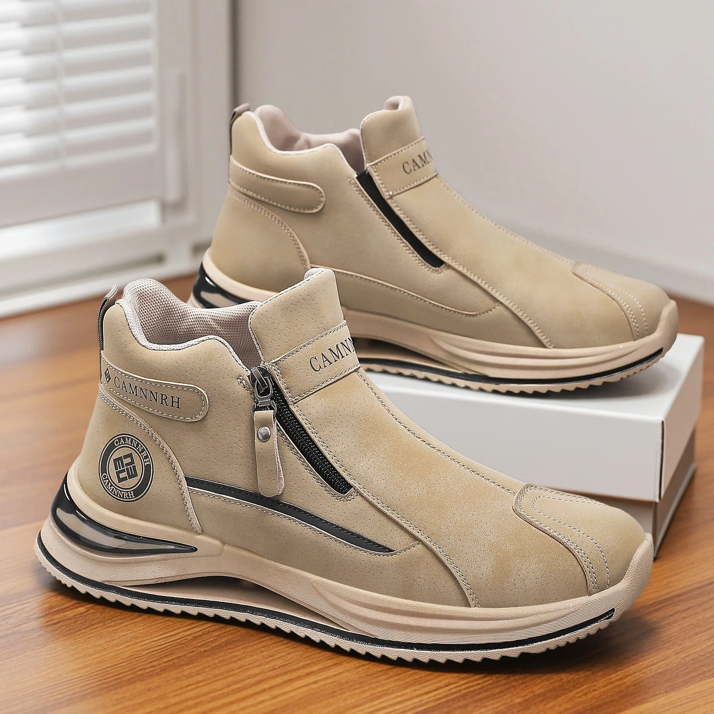 

High-Top Men's Boots Casual Workwear Waterproof Non-Slip Dad Shoes Comfortable Breathable Leather PU Material Rubber Sole