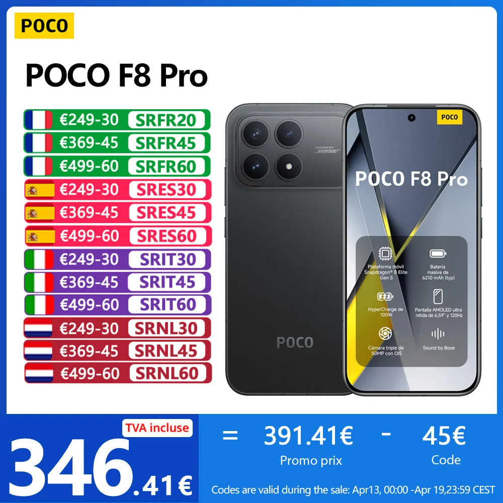 POCO F8 Pro 5G,NFC,Snapdragon® 8 Elite,Écran AMOLED HyperRGB POCO 120 Hz 6.59" ,caméra 50 Mpx,6210 mAh,IP68