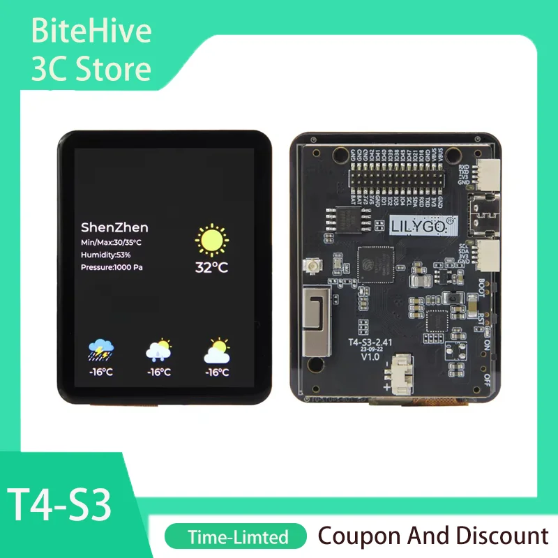 LILYGO® T4-S3 ESP32-S3 2.41 inch AMOLED Touch Display WIFI Bluetooth Development Board RGB Screen Dual-Core LX7 Microprocessor