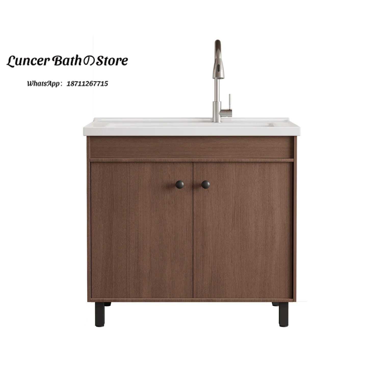 Medieval-style walnut-colored honeycomb aluminum scrubbing board with ceramic integrated basin