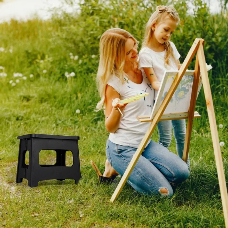 

Folding step stool black compact portable safe non slip rubber foot pad durable step stool