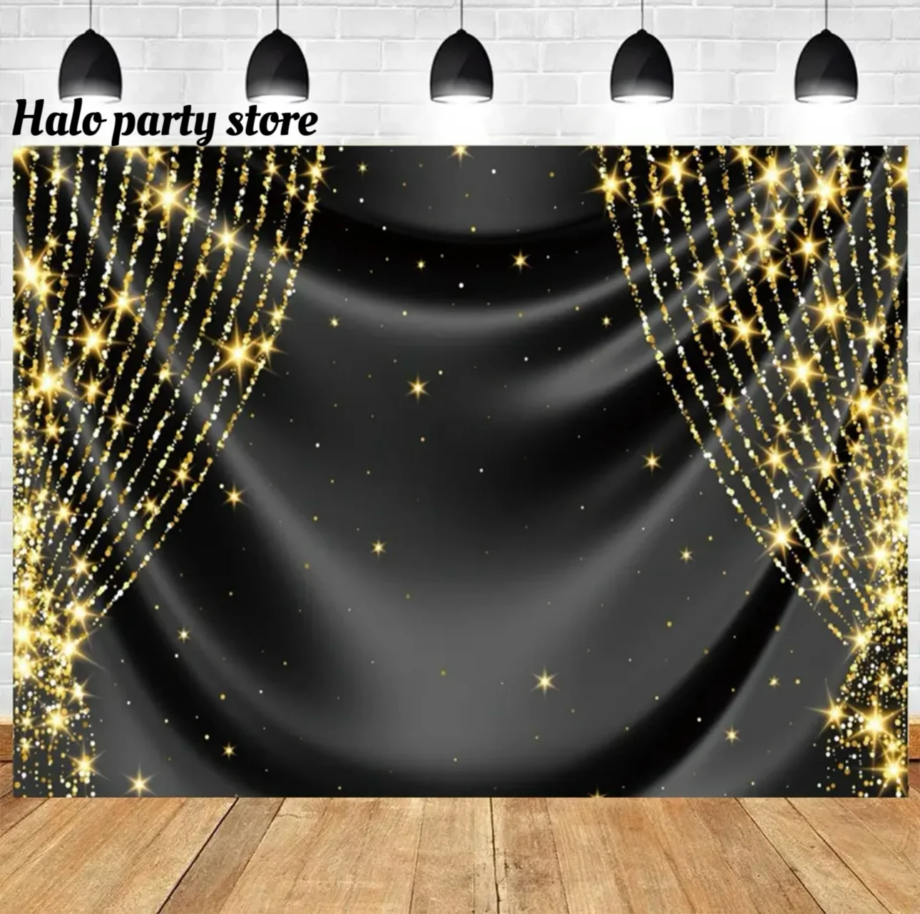 Childrenbirthday party ball background golden glittering stage theme horseracingsparkling star photography background decoration