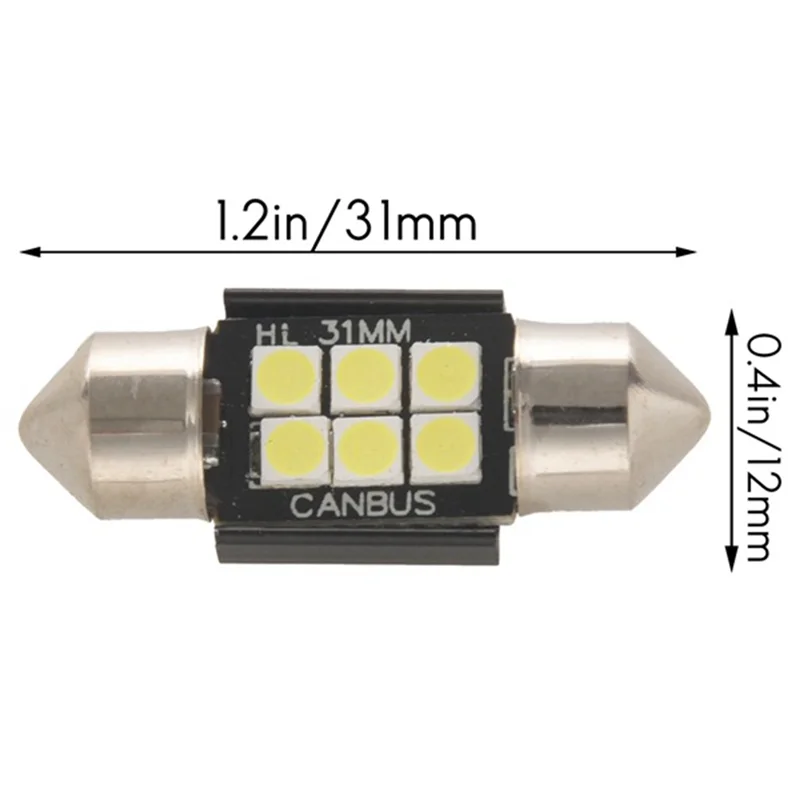 Żarówki LED 400 lumenów do oświetlenia wnętrza samochodu Tablica rejestracyjna Kopuła Mapa Drzwi Uległość 31 mm Festoon De3175 6428 Xenon White