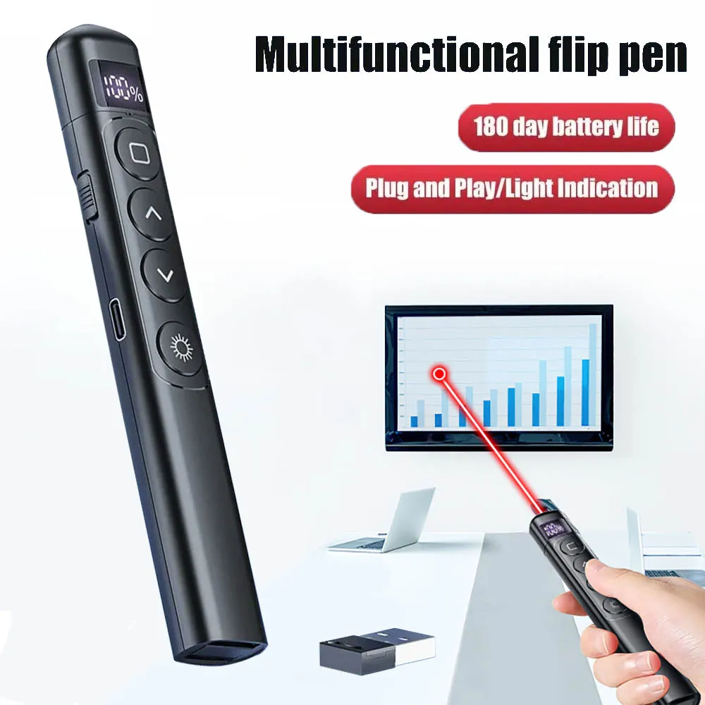 

Flip-pen Presentation Clicker RF 2.4GHz PowerPoint Clicker Laser pointer pen Hyperlink Control Wireless IR Red Light Presenter