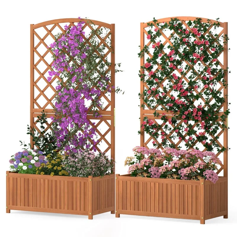 

Wood Planter Container w/Diamond Trellis, Planter Box, Slat Base