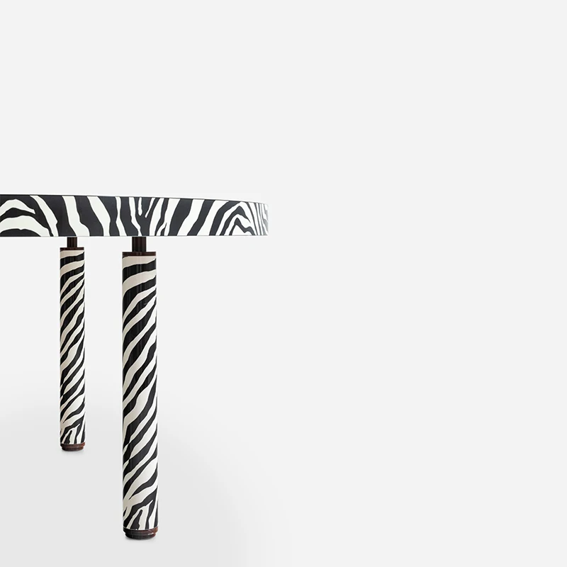 Handmade Modern Luxury Wooden Dining Table High Gloss Zebra Graphic Motifs 8‑Seater For Villa