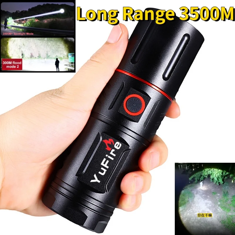 Super Bright LED Flashlight Type-C USB Fast Charging Flashlights Outdoor Waterproof Long Range Torch