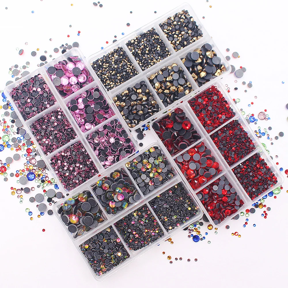 

2350PCS ss6-ss30 Mix Size Flatback Glitter Crystals Strass Adhesive Stones Hot Fix Rhinestones for Clothes Nail Art Decoration