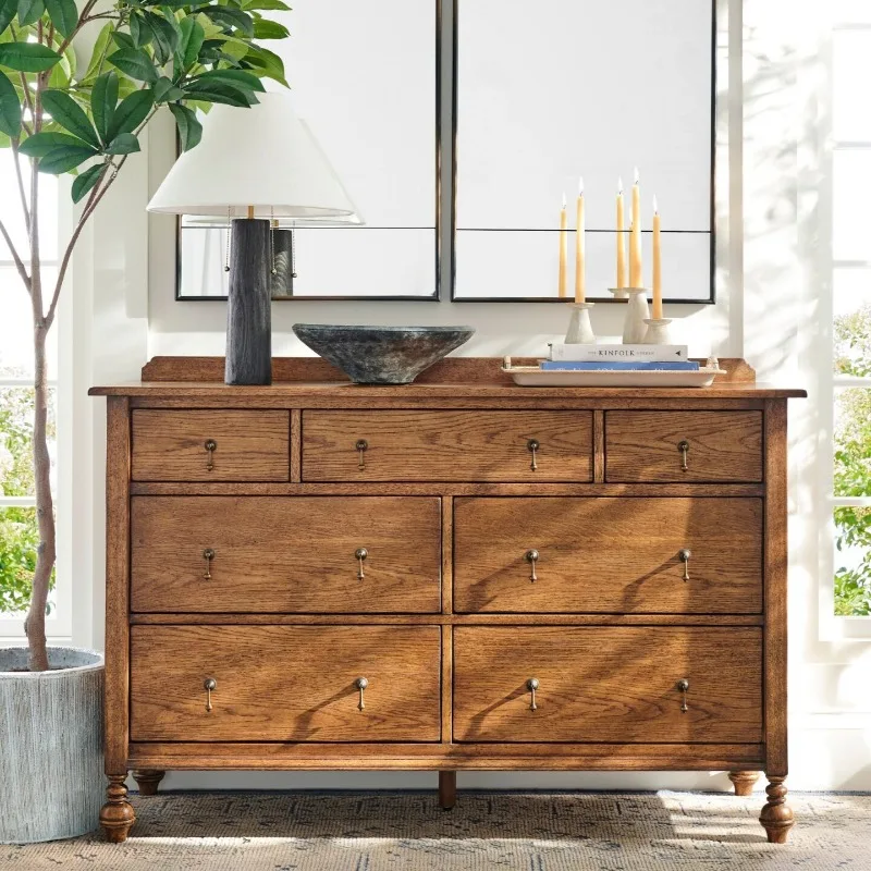 American solid wood chest of drawers, bedroom storage cabinet, dressing table, French vintage distressed sideboard, entryway cab
