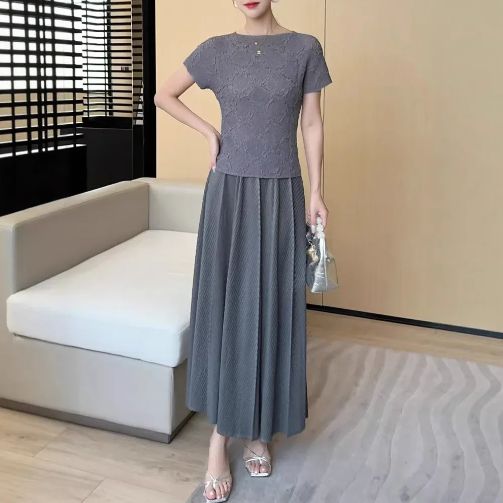 

Miyake Style Pleated Skirt for Women 2025 Summer New Fashion Design High Waist Droop Solid Color A-line Large Pleated Skirt