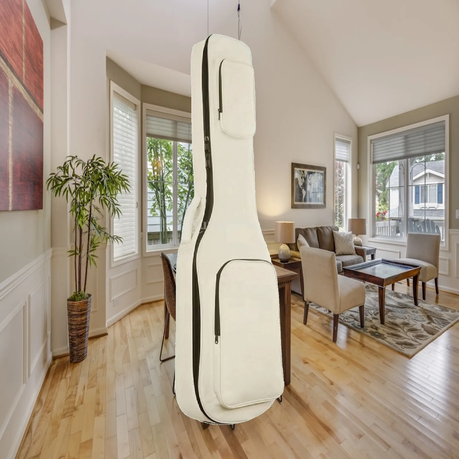 Spacious Electric Bass Soft Shell Case with Neck Strap and Front Zip Pockets for Bassists