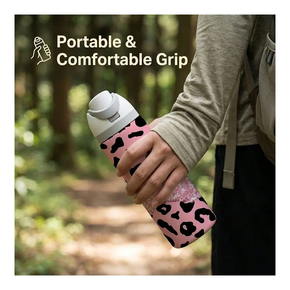Pc 24oz Stainless Steel Tumbler With Lid And Straw, Stylish Pink Leopard Cheetah Print Tumbler Wrap With Sparkling Rose Gold Gl