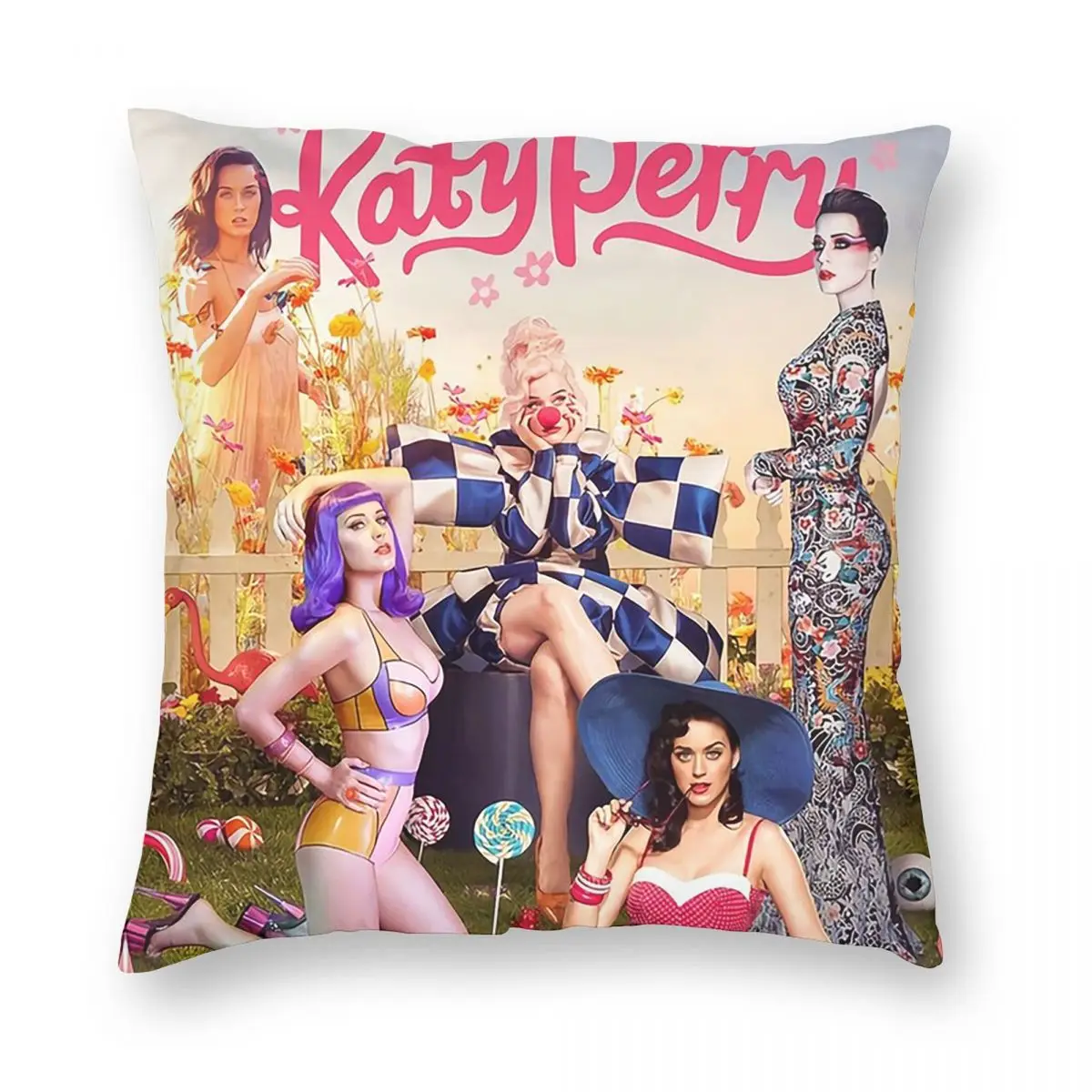 

Декоративная наволочка на квадратную подушку с изображением американской певицы Кэти Перри, на молнии, для дома и гостиной