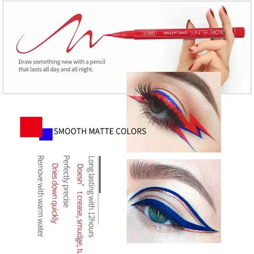 Imagen 2 del producto Maquillaje 12 colores delineador de ojos líquido impermeable fácil de usar maquillaje delineador de ojos mate azul rojo verde blanco oro marrón Eyleliner