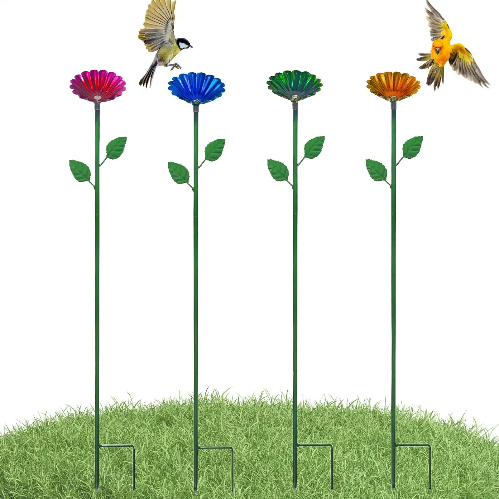 4-piece garden bee watering stand, colorful flower-designed metal bee bath and feeder cup, butterfly bee bath bowl and feeder