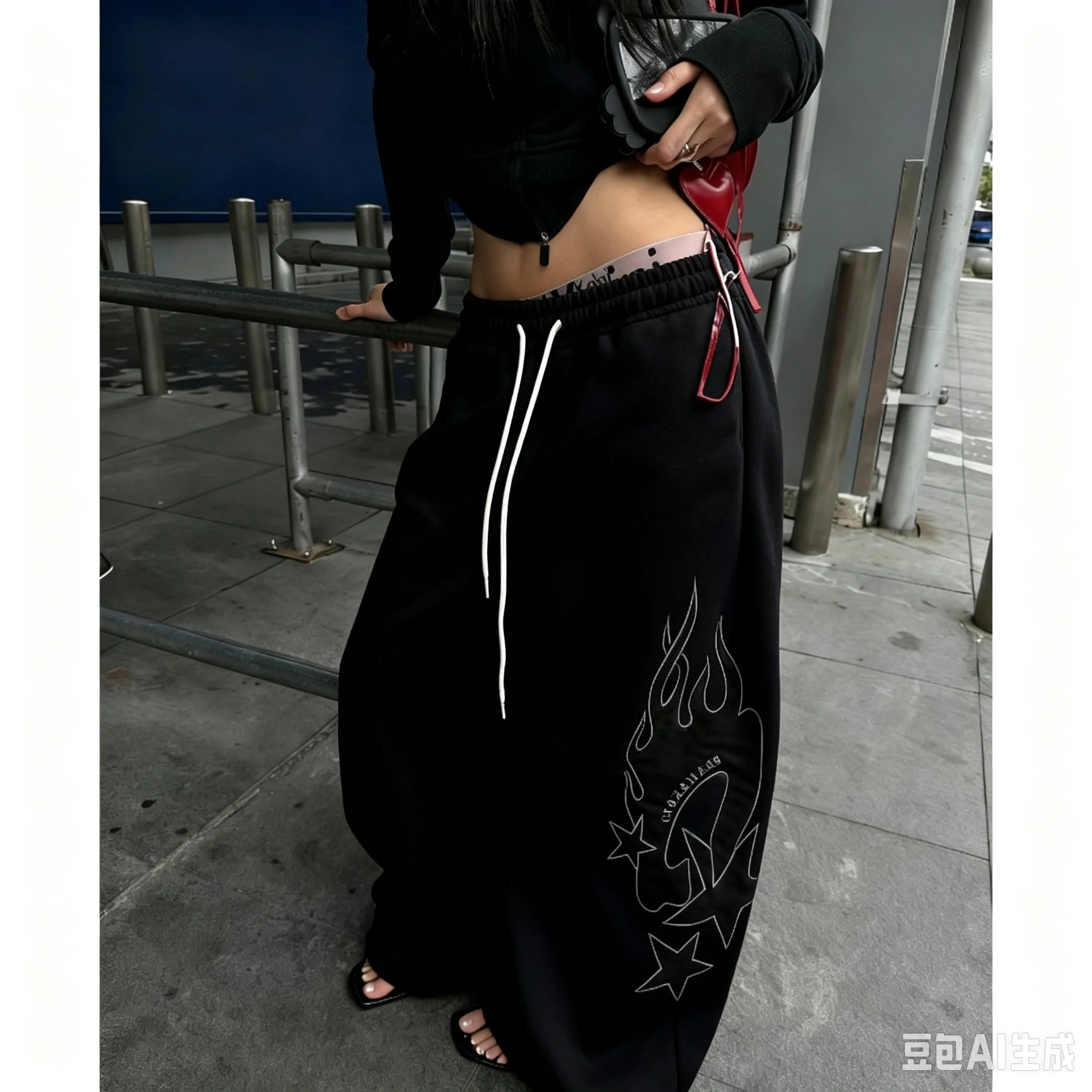 Unisex 3D-Flammen-Stern-Print Schnell Trocknende Gerade Hose für Männer und Frauen mit Elastischem Kordelzug, Locker Sitzende Hip-Hop-Streetwear-Sporthose – Detail 5