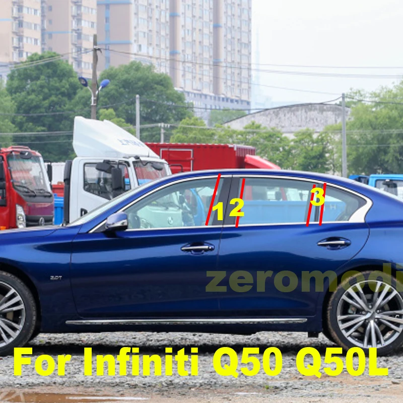 

For Infiniti Q50 Q50L Car Window B C Center Pillar Sticker Black / Carbon Fiber PC Decorative Central Strip Cover Accessories