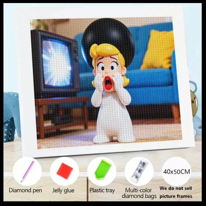 

1 шт., 5D набор для алмазной живописи «сделай сам», веселый мультфильм, кричащая женщина, наблюдение за ретро-телевизором, полная дрель, искусство со стразами для Uniq