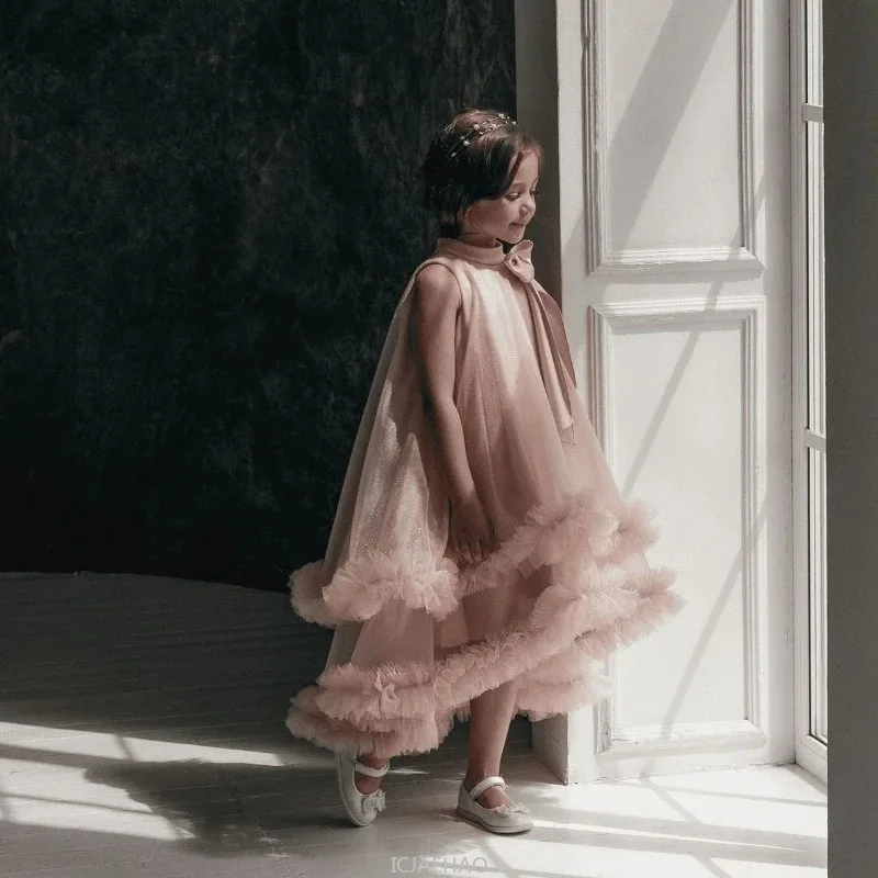 

Flower Girl Dress Pink Children Birthday Dress Fashion Banquet Party Gown Dresses Outfit French Sleeveless