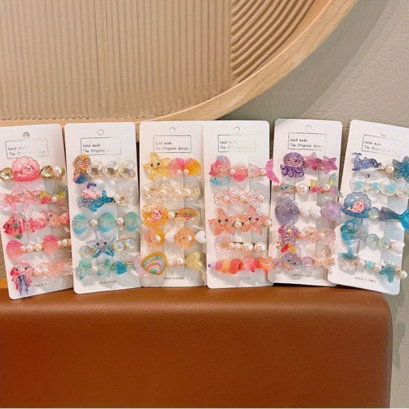 5pcs Mermaid Princess Hair Clips Set - Sea Star & Shell Side Clips for Girls | Korean Summer Hair Accessories Gift