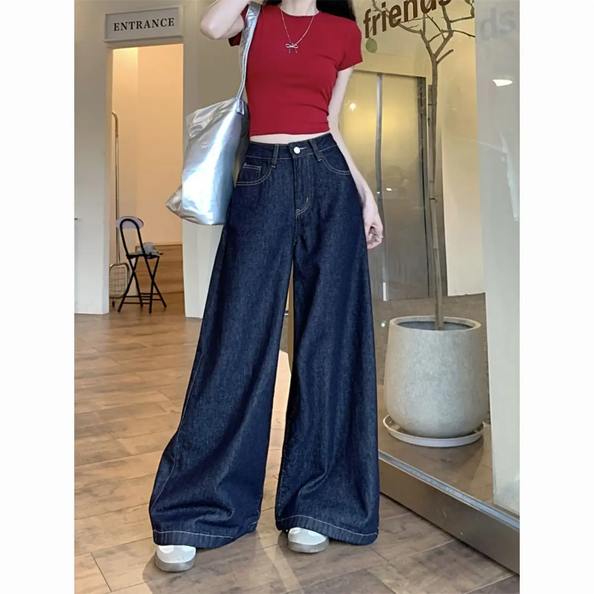 High-quality Korean Version of Versatile Wide-leg Jeans Women's Spring and Autumn New Loose and Thin Drape Pants Tide