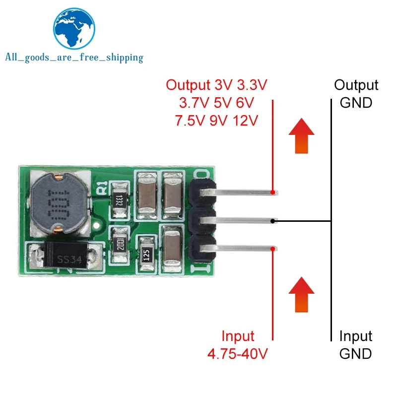 TZT DD4012SA 1A DC 5-40V to 3V 3.3V 3.7V 5V 6V 7.5V 9V 12V Regulator DC-DC Step-Down Buck Converter Module Board