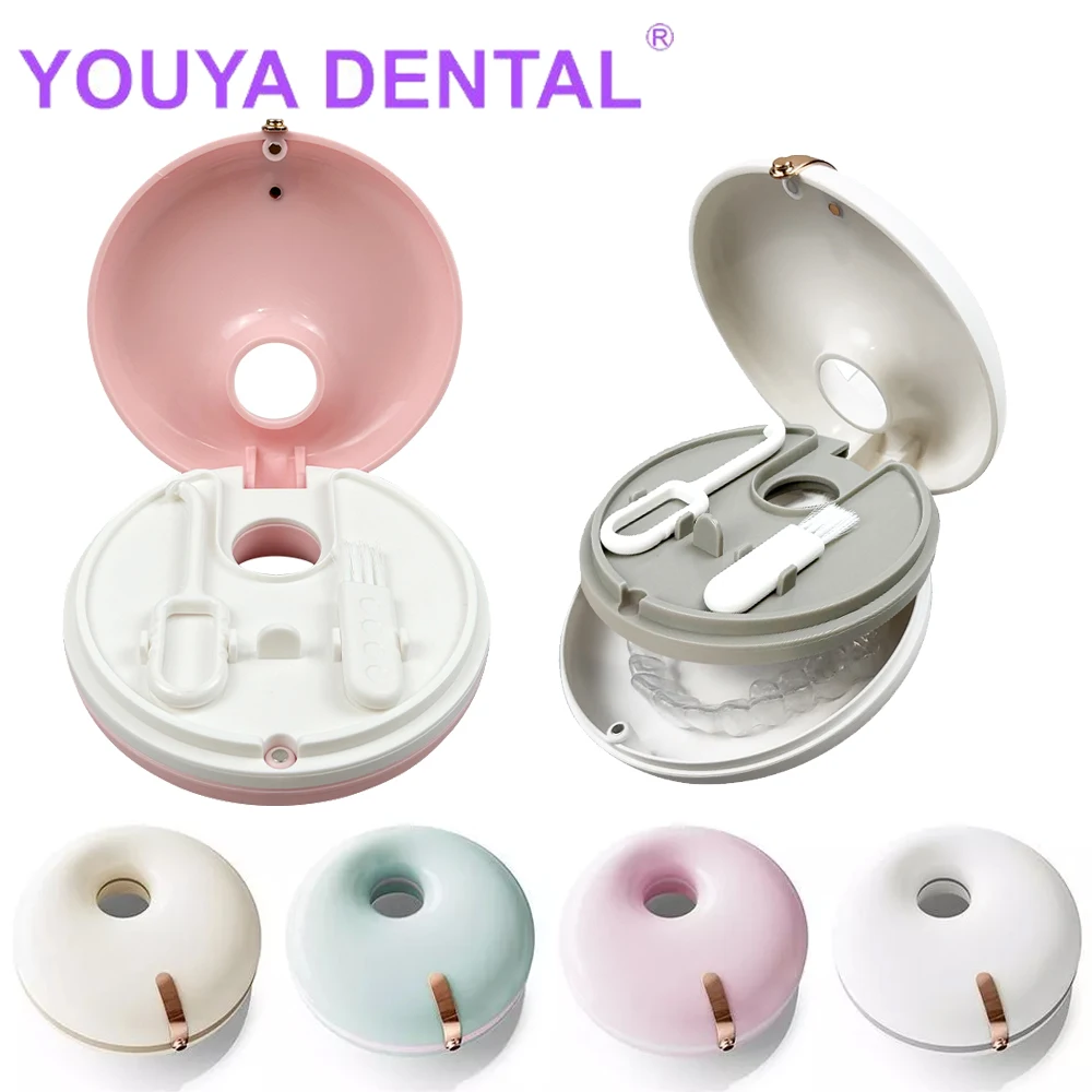 1Pcs Creative Round Dental Retainer Case Denture Box Orthodontic Double Layer Invisible Brace Container Mouth Guard Storage Case