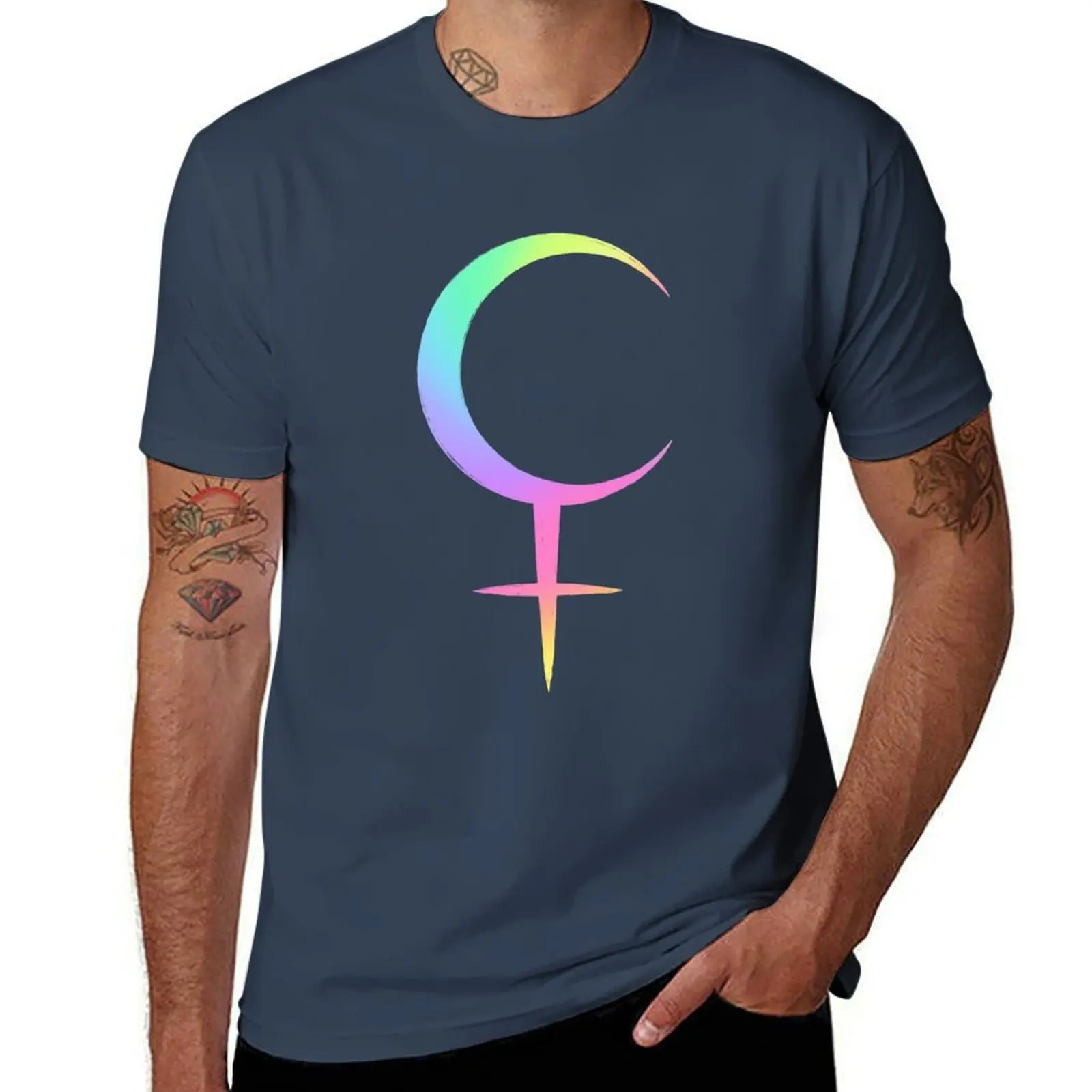 

Lilith moon symbol holographic rainbow colors T-Shirt t shirts for man graphic tees man t shirt cotton T-Shirt