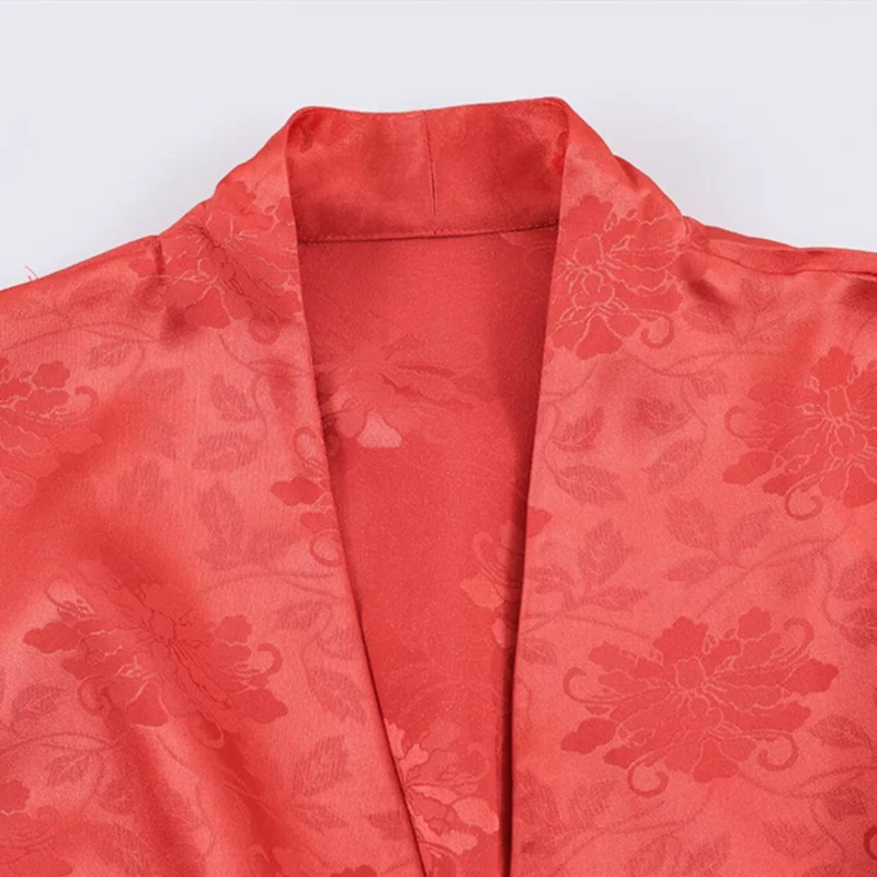 Lässiger Feder-Patchwork-Hemd-Hosen-Anzug für Damen, Langarm, bedruckt, V-Ausschnitt, lockerer Mantel, weit geschnittene Hosen, Set 2026, Herbst, Neu für Damen – Detail 2