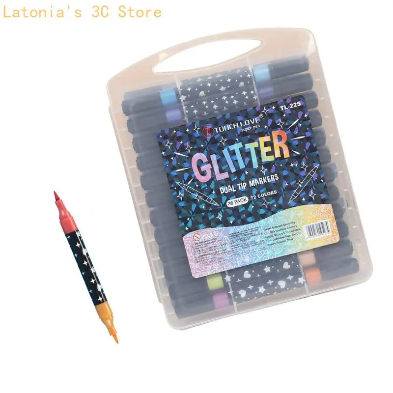 Decorative Glitter Markers Pen with Storage Case for Coloring, Journaling, Lettering, Posters and Creative Paper Crafts X3UB