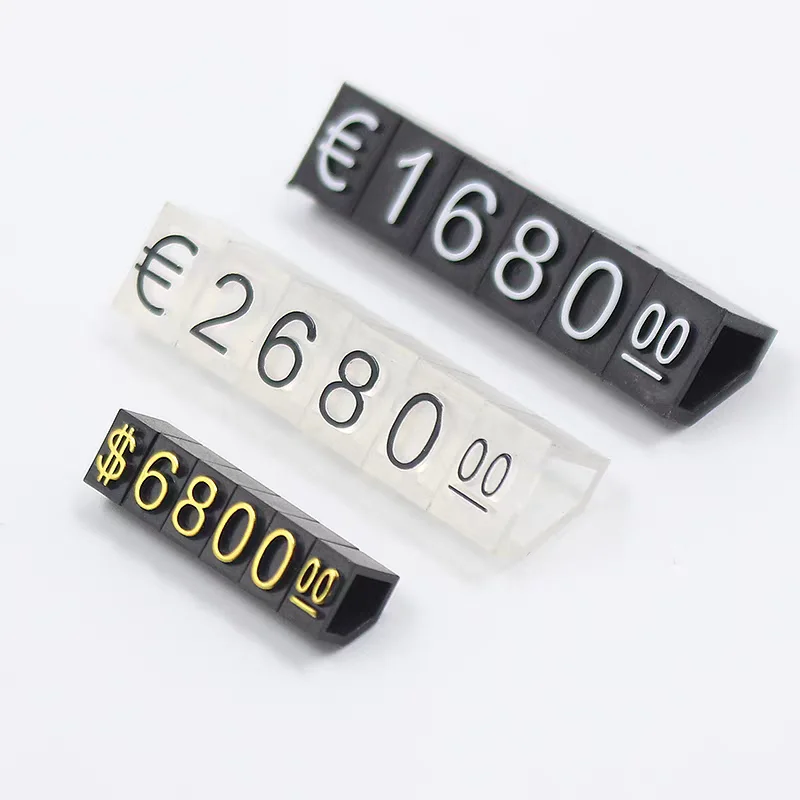 

10 Strips 7x9mm Plastic Price Display Cubes Tags Adjustable Number Price Label Tags Dollar Eur Jewelry Price Cube Tags
