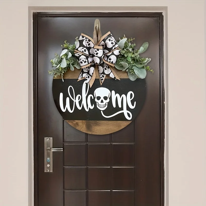 Spooky-Charming Wooden Halloween Wreath – Durable, Versatile Wall & Door Decor for a Festive Welcome