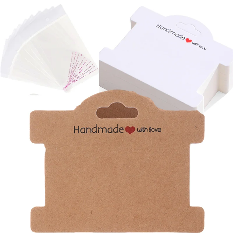 20sets 9.7x8cm Paper Bracelets Cards Holders Display With Self Adhesive Bags Necklace Organizers Cardboard For Jewelry Packaging