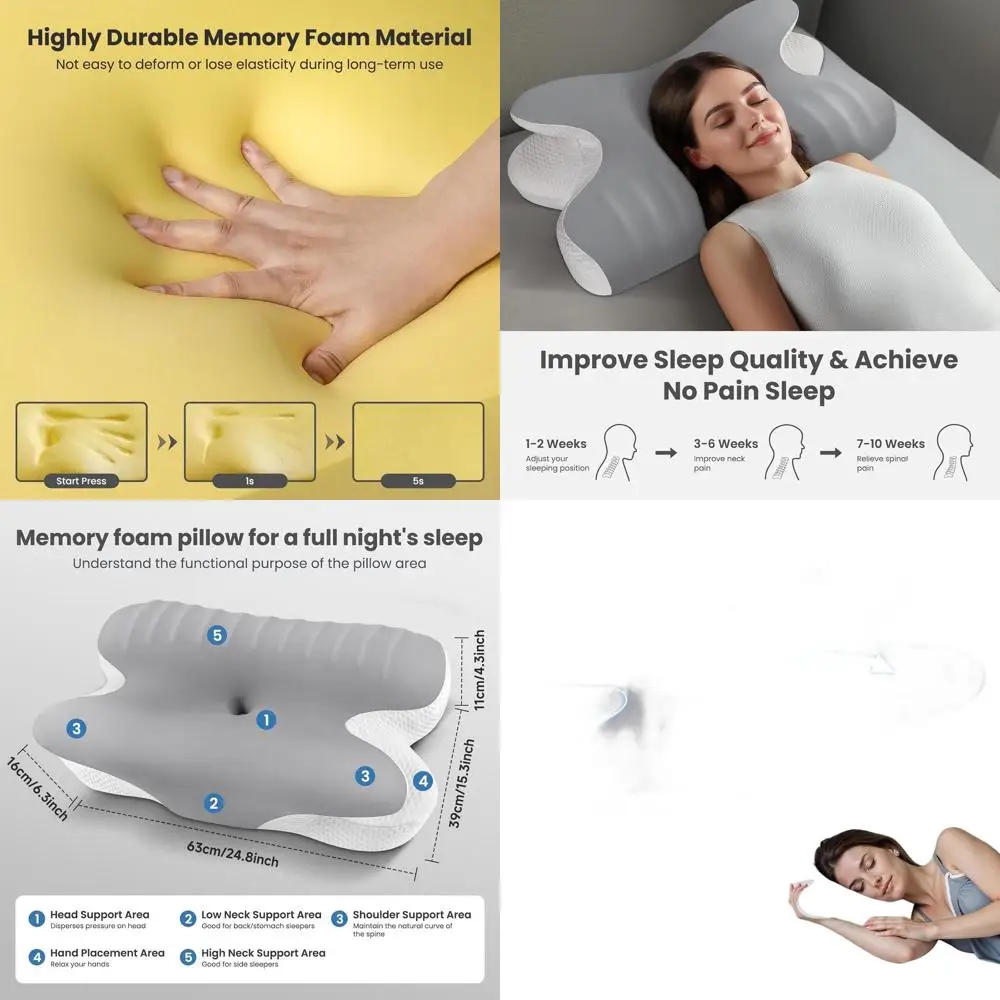 

Шейная подушка из пены с эффектом памяти для сна, ортопедическая поддержка шеи, охлаждающая подушка со съемным чехлом, идеально подходит для боковой, спины, стомы