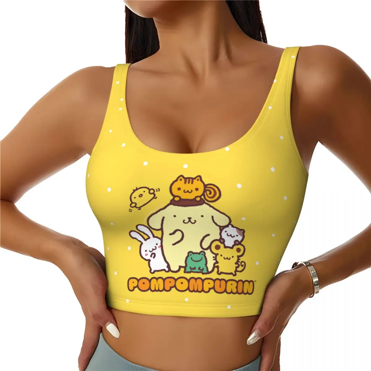 

Custom Pom Pom Purin Cute Lovely Workout Crop Tank Tops Women Running Sports Bras