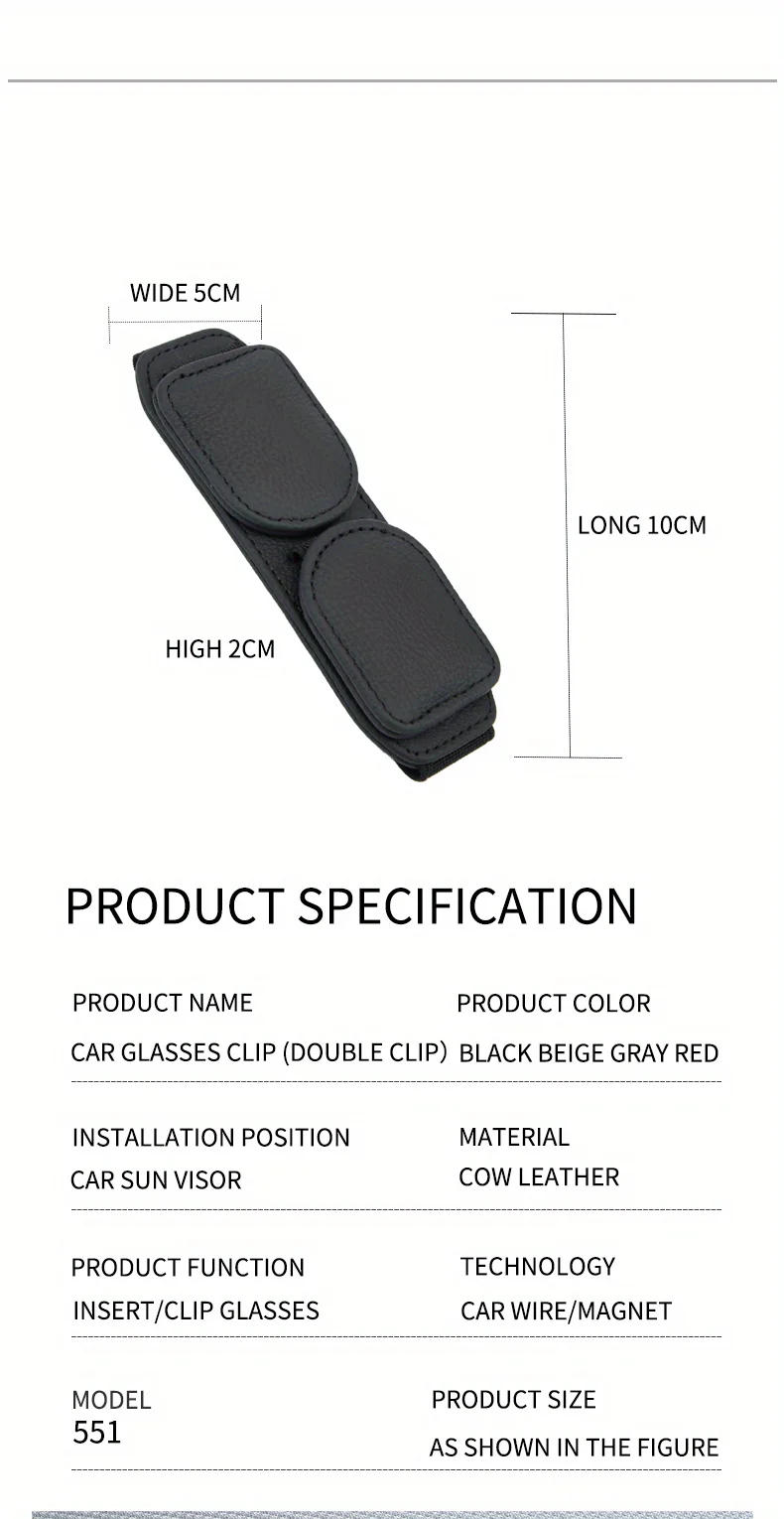 Auto-Sonnenbrillenhalter, Magnetischer Leder-Brillenclip, Sonnenblenden-Clip, Doppel-Kartenclip, Sonnenbrillenrahmen und Auto-Ticketclip – Detail 1