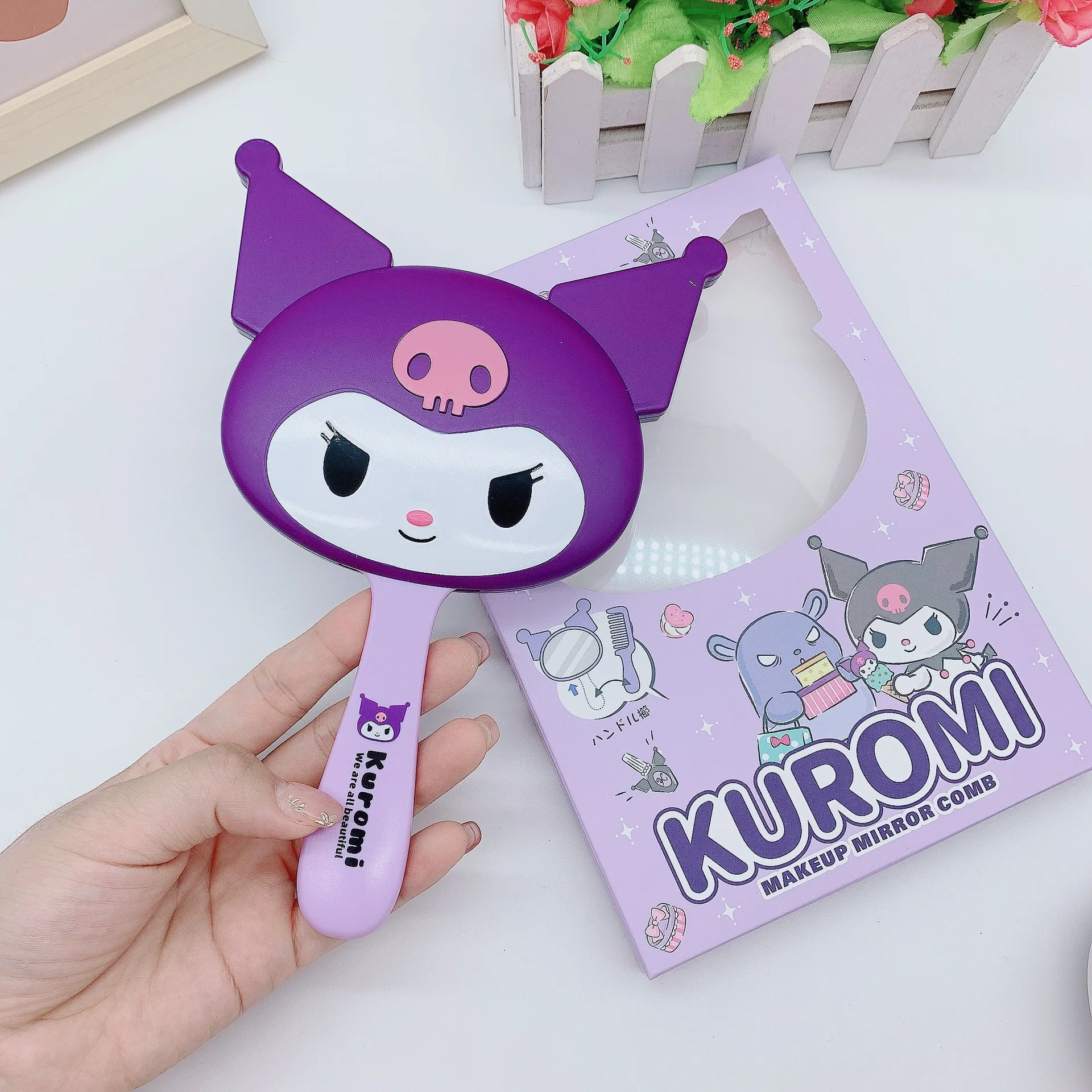 Creative Sanrio Anime Kuromi Melody Mirror Comb For Girls And Students Cartoon Style Integrated Mirror Comb Kids Gift New