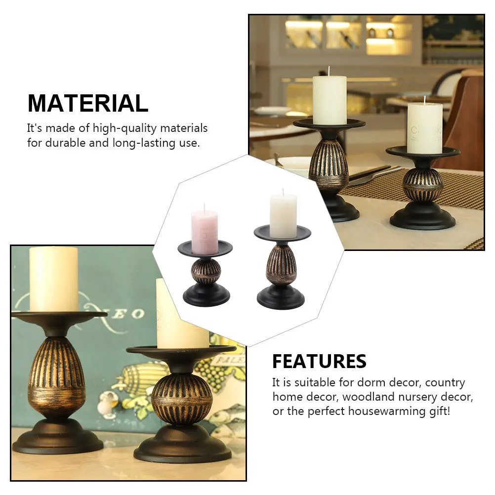 

2Pcs Stand Metal Candleholder Iron Art Tealight Holder Decorative Pedestal for Living Room Dorm Party Decor