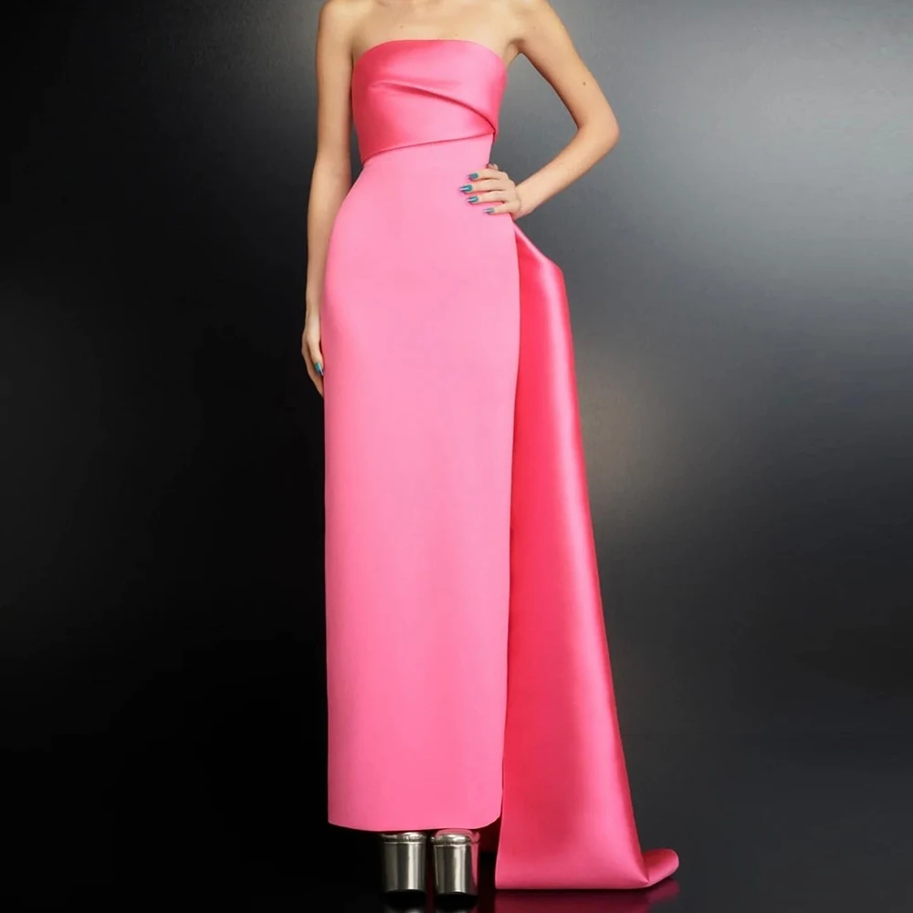 

Customized Temperament Jersey Straight Evening Dress High Quality Floor Length Strapless Sleeveless vestidos para mujer