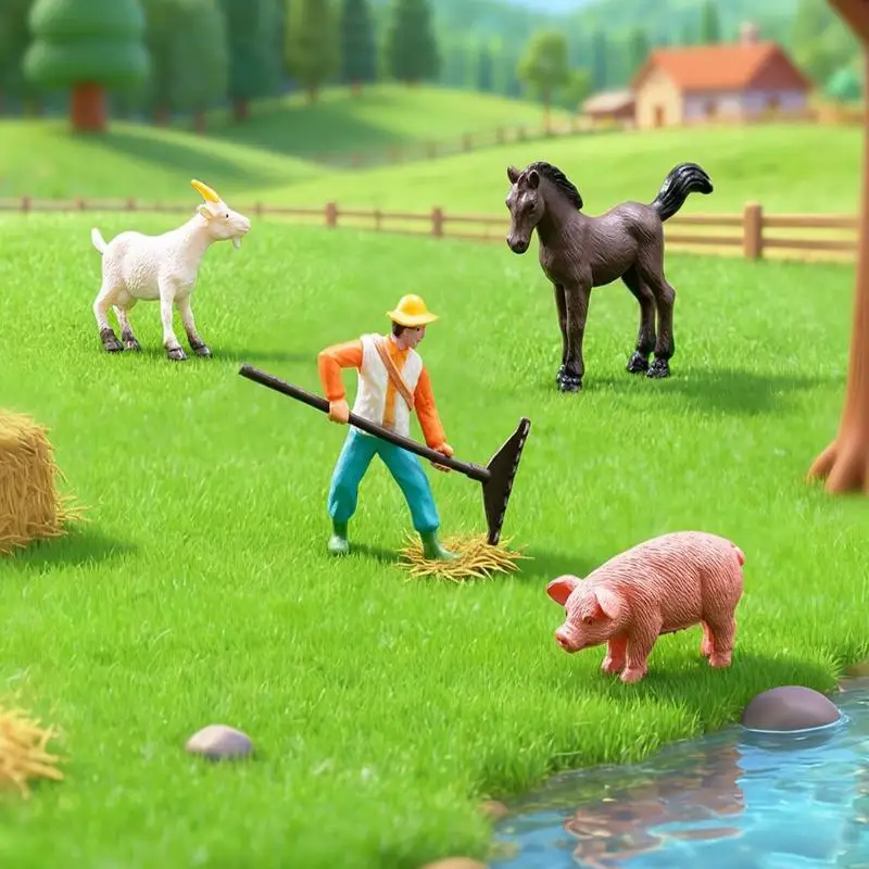 New 5pcs/set Farm Animal With Farmer FigurineRealistic Farm Animals Including FarmerPigCowHorse Goat - Educational Farm Playset