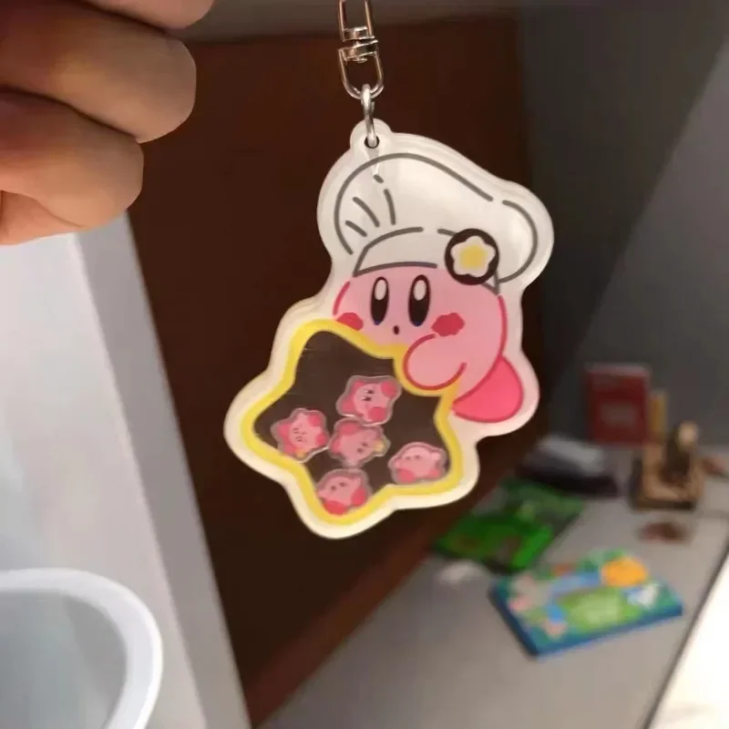 Kirby Anime Keychain Acrylic Women Men Key Chain Cartoon Cute Double Sided Pendant Key Holder Jewelry for Kids Birthday Gifts