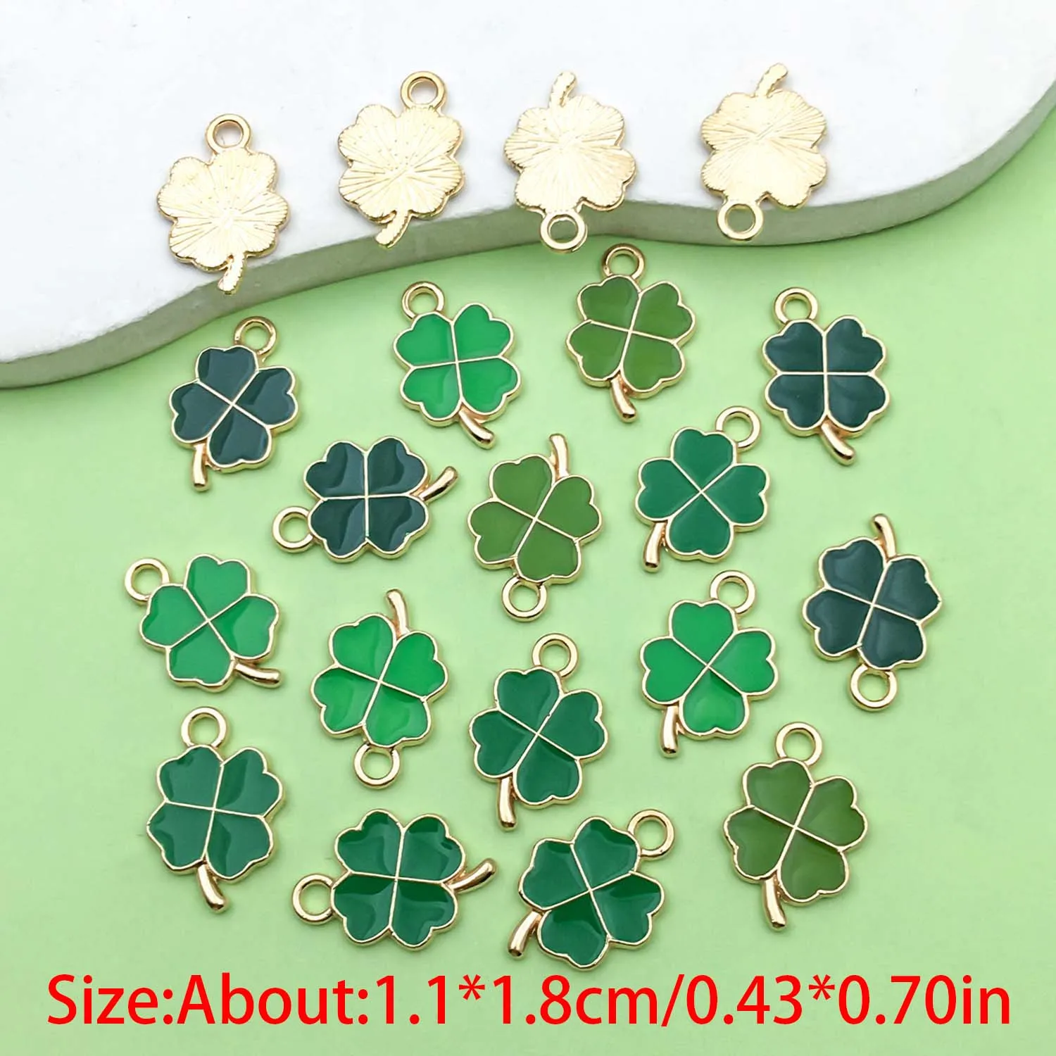 20/48pcs 11*18mm Enamel Green Four Leaf Clover Design Charms Alloy St. Patrick's Day Pendants for DIY Jewelry Making Accessories